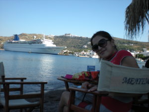 life turning point on Patmos-dina al hidiq zebib sitting by beach 